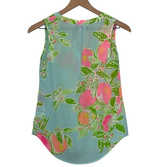 Lilly Pulitzer Stacey Floral Sleeveless Blouse - Blue and Pink, 100% Silk, XXS - Picture 3 of 14